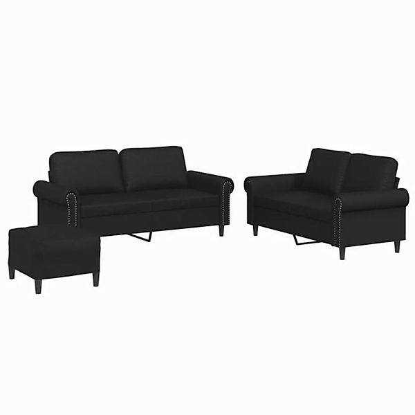 vidaXL Sofa 3-tlg. Sofagarnitur mit Kissen Schwarz Kunstleder günstig online kaufen