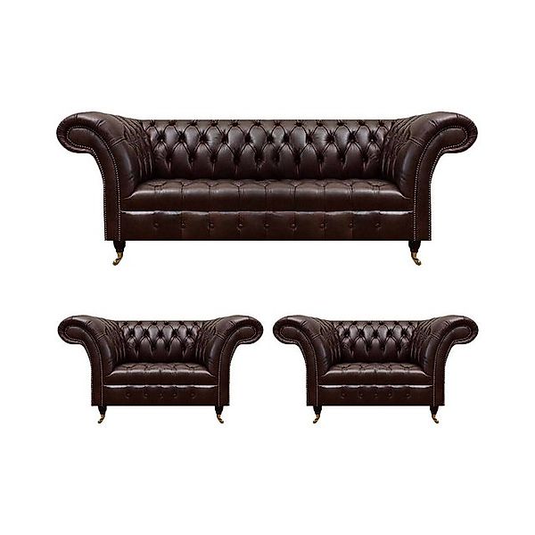 JVmoebel Sofa Dunkelbraune Chesterfield Sofagarnitur Komplettes Couch Sesse günstig online kaufen