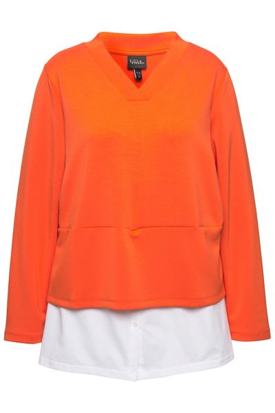 Ulla Popken Sweatshirt Sweatshirt Bluseneinsatz V-Ausschnitt günstig online kaufen