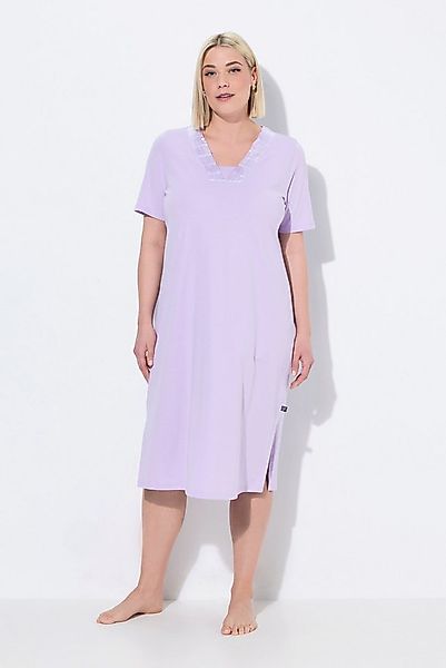 Ulla Popken Nachthemd Nachthemd Satin-Zierblende V-Ausschnitt Halbarm günstig online kaufen