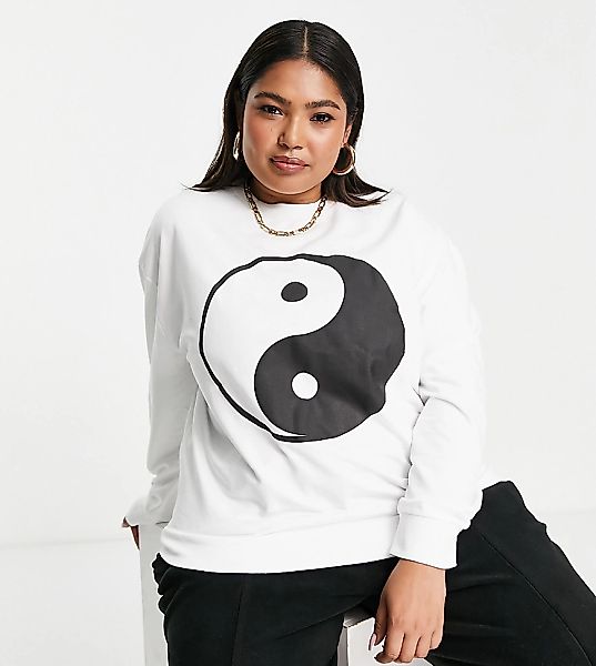ASOS DESIGN Curve– Sweatshirt mit Yin-Yang-Print in Schwarz-Weiß günstig online kaufen