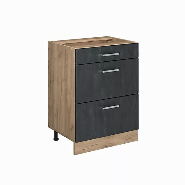 Vicco Unterschrank R-Line, Schwarz Beton/Goldkraft Eiche, 60 cm ohne Arbeit günstig online kaufen