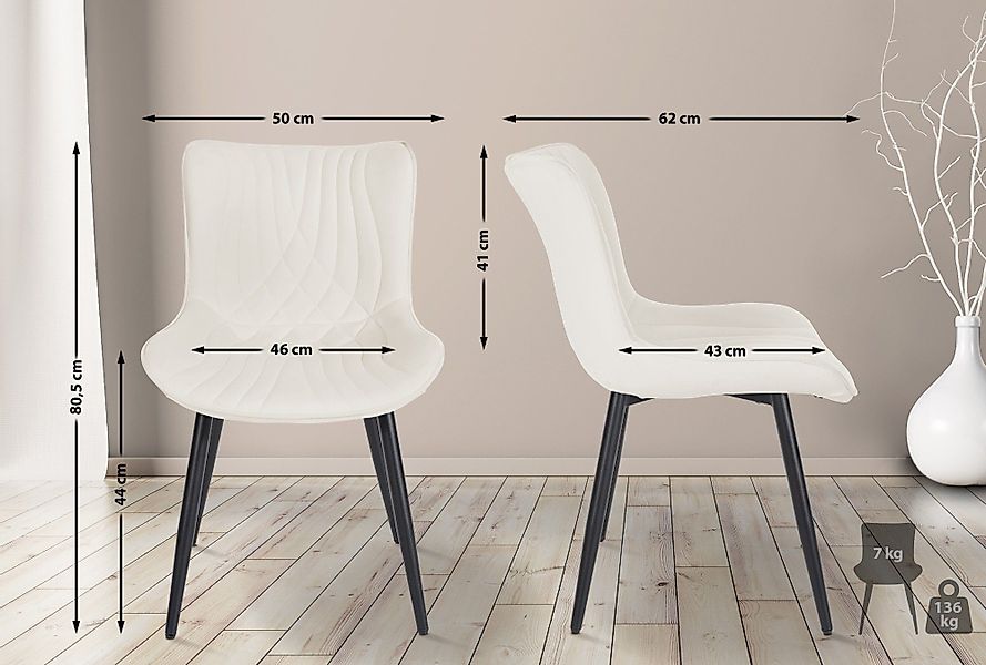 CLP Esszimmerstuhl Brady (2er Set), gesteppte günstig online kaufen