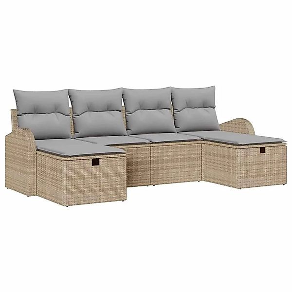 vidaXL Sofa Set mit Kissen 6-Tlg Beige und Hellgrau Poly-Rattan 3359119 günstig online kaufen