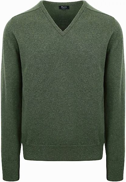 William Lockie Pullover Lamwolle V-Ausschnitt Olivgrün - Größe M günstig online kaufen