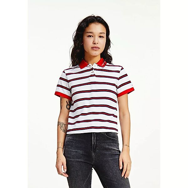 Tommy Jeans Crop Contrast Stripe Kurzarm-poloshirt XS White / Multi günstig online kaufen