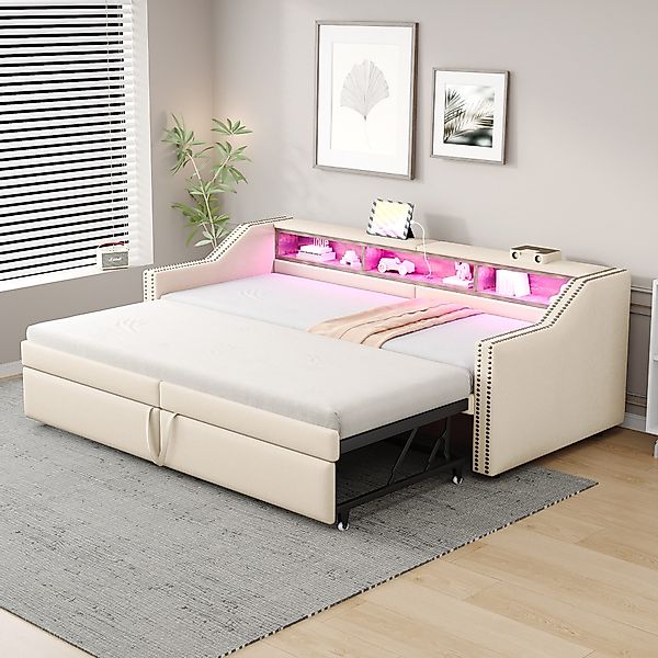 OKWISH Schlafsofa Polsterbett,mit USB-Anschluss, LED-Beleuchtung, Polsterbe günstig online kaufen