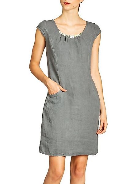 Caspar Sommerkleid SKL018 knielanges Damen Sommer Leinenkleid mit Perlmutt günstig online kaufen