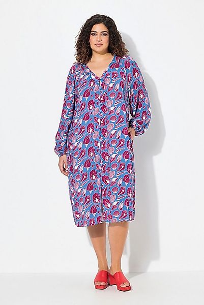 Ulla Popken Jerseykleid Midikleid Muscheln Oversized V-Ausschnitt Langarm günstig online kaufen