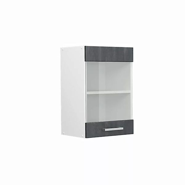 Livinity® Glashängeschrank Geschirrschrank R-Line 40 cm Weiß Schwarz Beton günstig online kaufen