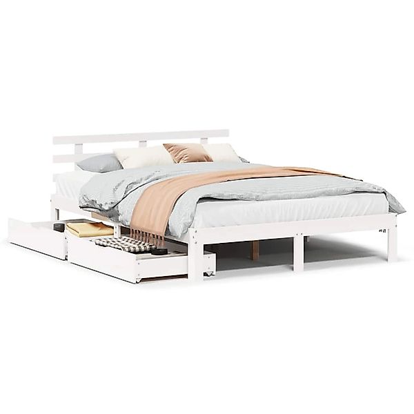 vidaXL Massivholzbett mit Schubladen Weiß 120x190 cm Kiefer 3301999 günstig online kaufen
