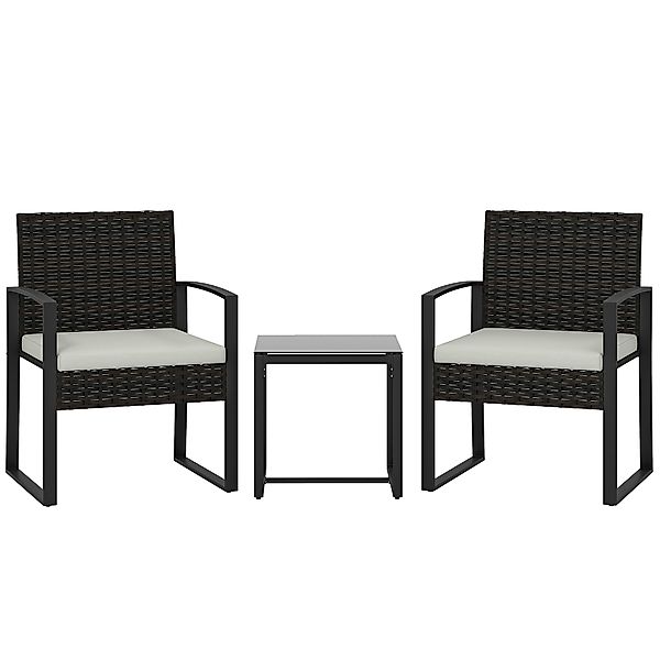 Outsunny Rattan Bistroset, 3 teiliges Gartenmöbel-Set mit 2 Gartenstühlen, günstig online kaufen