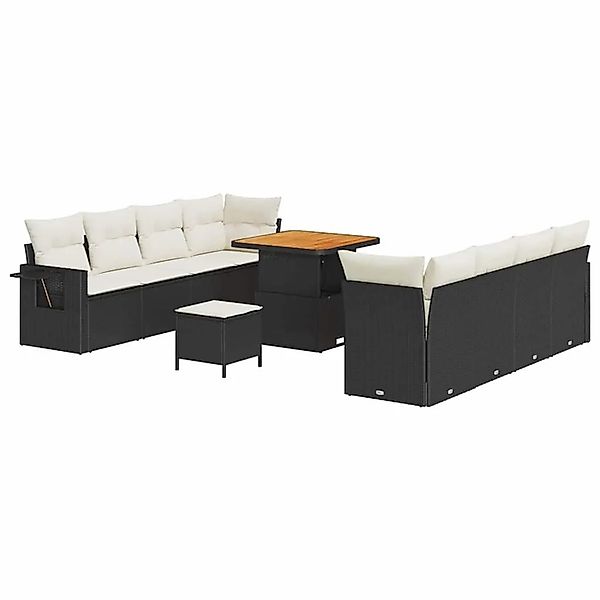vidaXL Gartensofa-set mit Kissen 11-Tlg Schwarz und Creme Poly-Rattan 33636 günstig online kaufen
