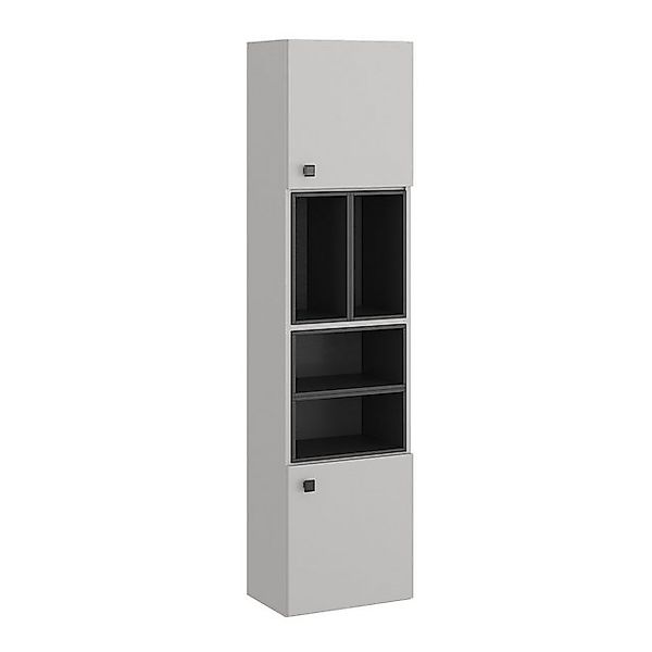 Vicco Badschrank Gerta Grau/Schwarz 38 x 150 cm mit Tür und Offenen Fächern günstig online kaufen