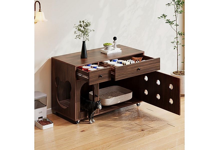STILVORA Sideboard mit 2 Schubladen,Katzenkloschrank Katzenhaus mit Rollen, günstig online kaufen