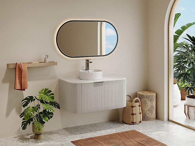 Waschbeckenunterschrank hängend - Streifenoptik - Weiß matt - 100 cm - LOME günstig online kaufen