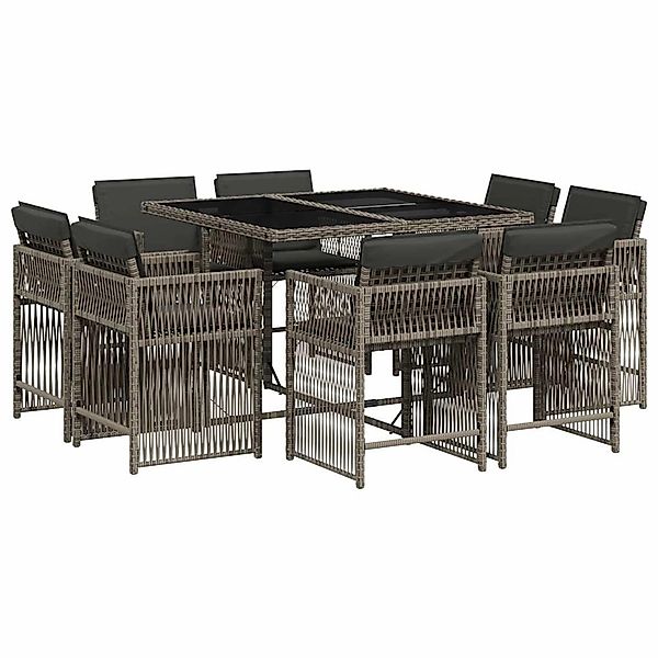 vidaXL 9-Tlg Garten-Essgruppe mit Kissen Grau Poly Rattan 3211736 günstig online kaufen