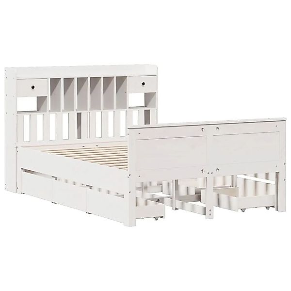 vidaXL Massivholzbett mit Regal ohne Matratze Weiß 150x200 cm Kiefer 330891 günstig online kaufen
