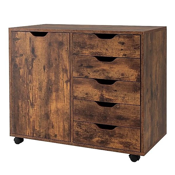 Costway Rollcontainer 5 Schubladen Tür Braun 79 x 39 x 65 cm günstig online kaufen