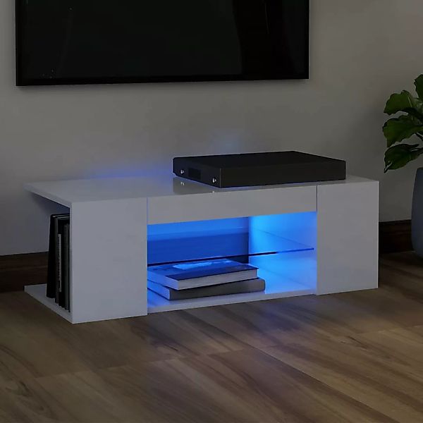Tv-schrank Mit Led-leuchten Hochglanz-weiß 90x39x30 Cm günstig online kaufen