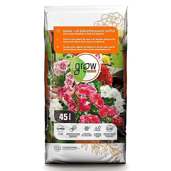 GROW by OBI Balkon- und Kübelpflanzenerde Torffrei 45 l günstig online kaufen