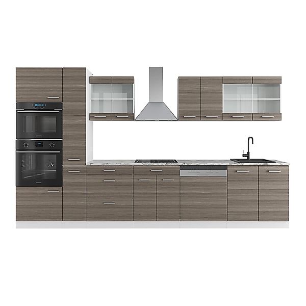 Vicco R-Line Küchenzeile Edelgrau/Weiß 350 cm mit HochschrankAP Marmor günstig online kaufen