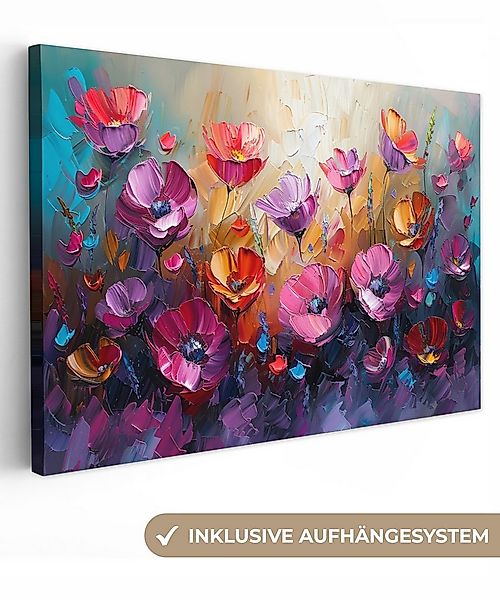 OneMillionCanvasses® Leinwandbild Blumen - Lila - Farbenfroh - Handbemalt - günstig online kaufen
