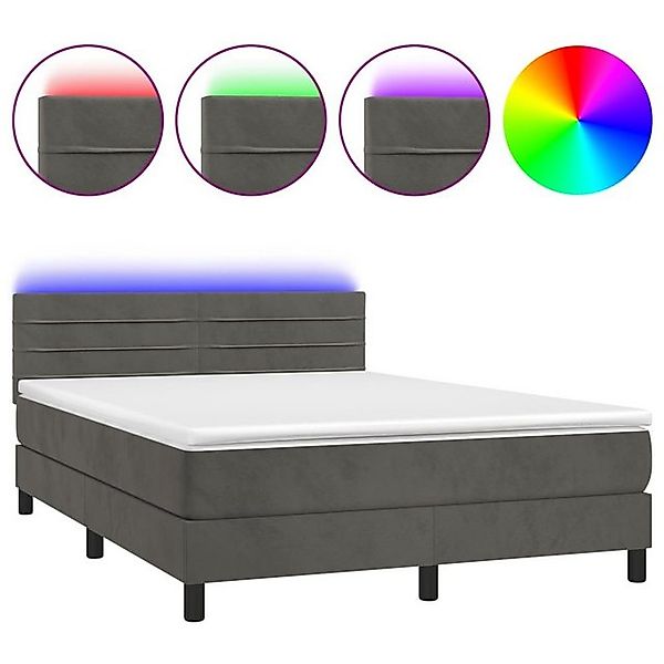 vidaXL Boxspringbett Boxspringbett mit Matratze LED Dunkelgrau 140x200 cm S günstig online kaufen