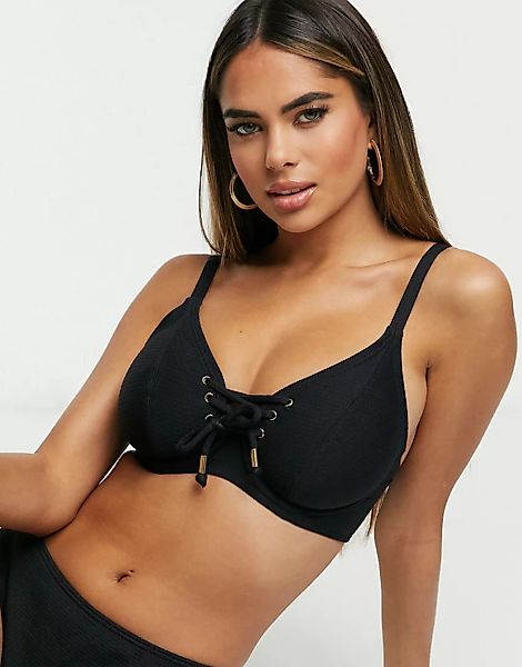 Pour Moi – Fuller Bust – Sol Beach – Geripptes Bikinioberteil in Schwarz mi günstig online kaufen