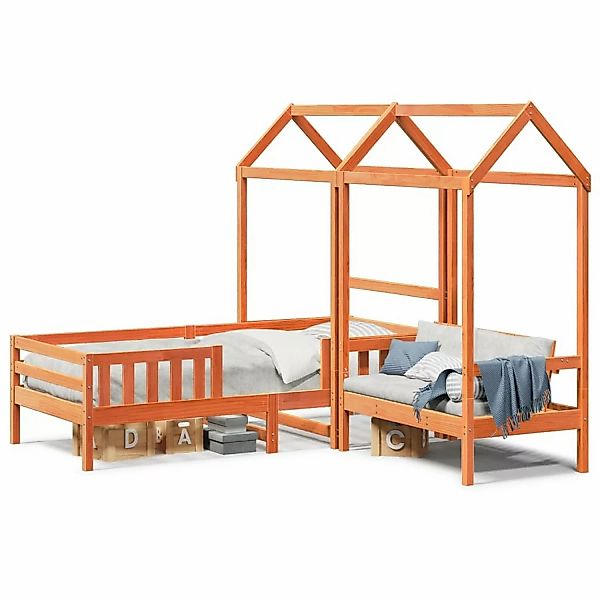 vidaXL Massivholzbett und Bank mit Dach Orange 75x190 cm Kiefernholz2101123 günstig online kaufen