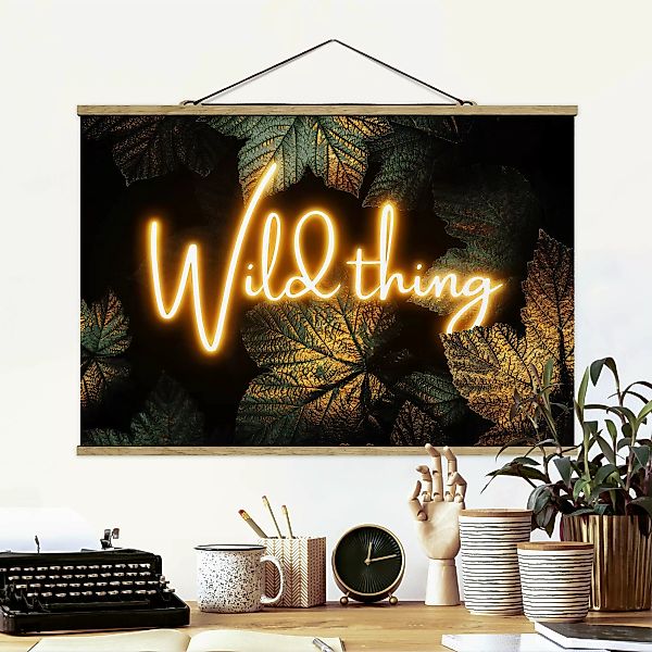 Stoffbild Spruch mit Posterleisten - Querformat Wild Thing goldene Blätter günstig online kaufen