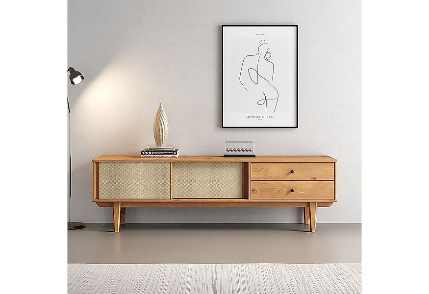 IDIMEX Lowboard SIMONA, TV Schrank 175 cm Massivholz Rattan Schiebetür Eich günstig online kaufen