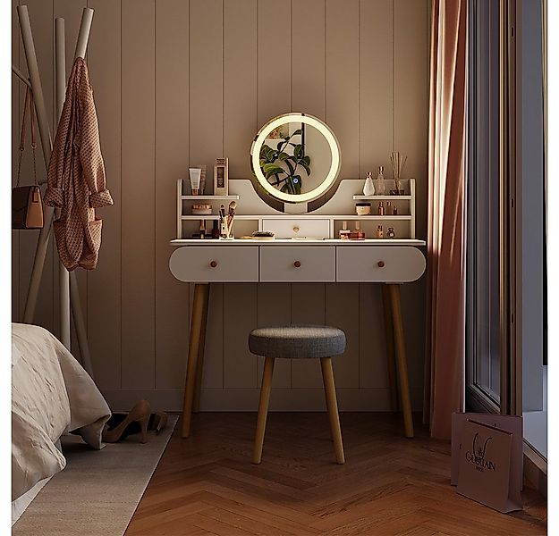 Vicco Schminktisch Edda, Weiß, 100 cm mit LED-Spiegel und Hocker günstig online kaufen