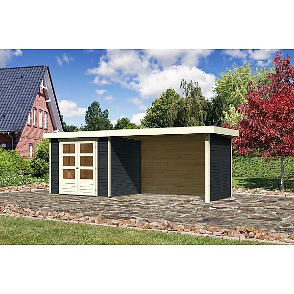 Karibu Gartenhaus Boras 3 Anthrazit 497x217 cm mit Anbaudach und Seiten-Rüc günstig online kaufen