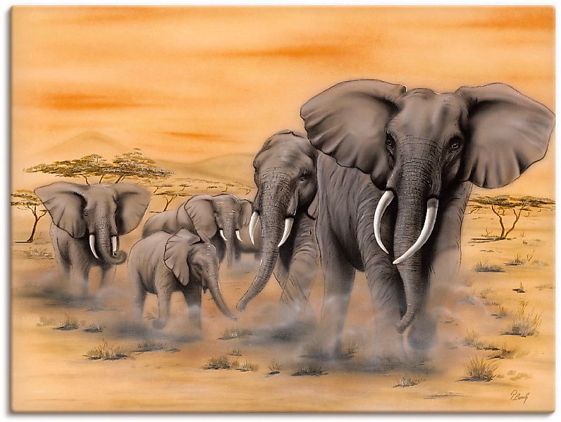 Artland "Steppenelefanten" Elefanten Bilder 1 Stk. tlg. auf Holzrahmen gesp günstig online kaufen