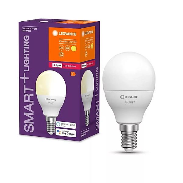 Smart+ Zigbee LED Leuchtmittel E14 Tropfen - P45 in Weiß 4,9W 470lm 2700K 1 günstig online kaufen