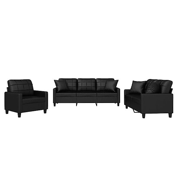vidaXL 3-Tlg Sofagarnitur mit Kissen Schwarz Kunstleder 3201348 günstig online kaufen