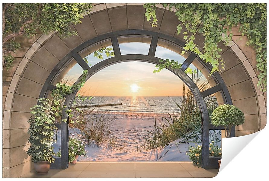 Wallarena Fototapete 3D EFFEKT Fenster Strand Meer Palmen Natur Wohnzimmer günstig online kaufen