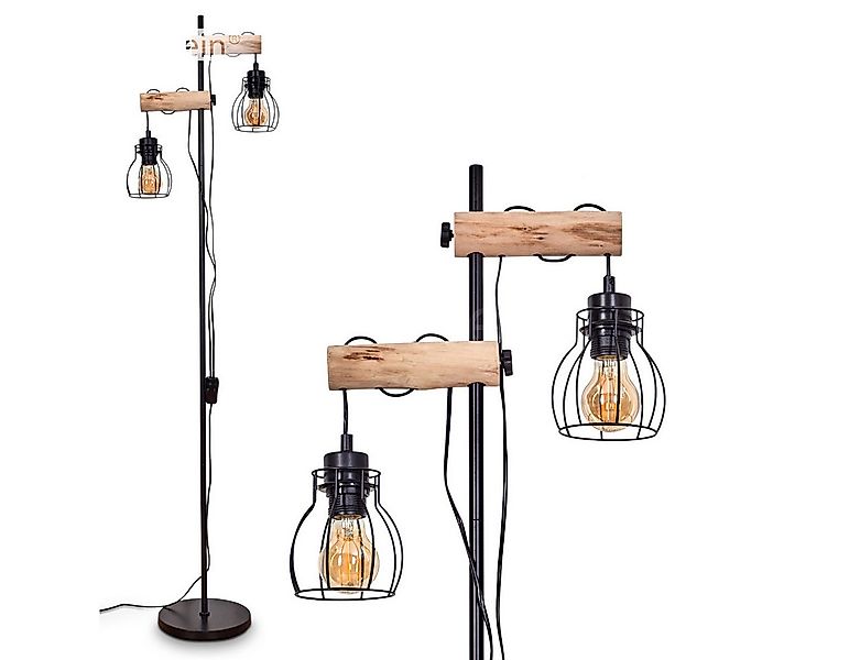 hofstein Stehlampe »Aprica« Retro/Vintage Stehleuchte aus Metall/Holz in Sc günstig online kaufen