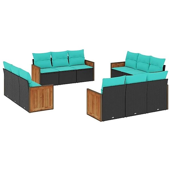 vidaXL 12-Tlg Gartensofa-Set mit Kissen Schwarz Polyrattan 3227513 günstig online kaufen
