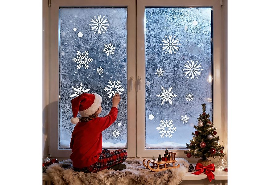 Salcar Fensterbild Fensteraufkleber Weihnachten Schneeflocken Weihnachtsdek günstig online kaufen