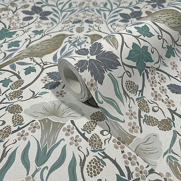 Marburg Vliestapete Blätter und Vögel Floral Modern 10,05 m x 0,53 m Weiß-B günstig online kaufen