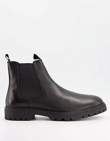 ASOS DESIGN – Chelsea-Stiefel aus schwarzem Leder mit robuster Sohle günstig online kaufen