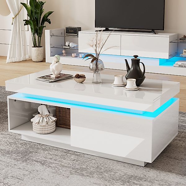 HAUSS SPOLE Couchtisch Hochglanz-Couchtisch mit LED-Beleuchtung, günstig online kaufen