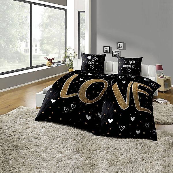 KiNZLER Partnerbettwäsche Partnerbettwäsche 4-teilig "Love", Microfaser, günstig online kaufen