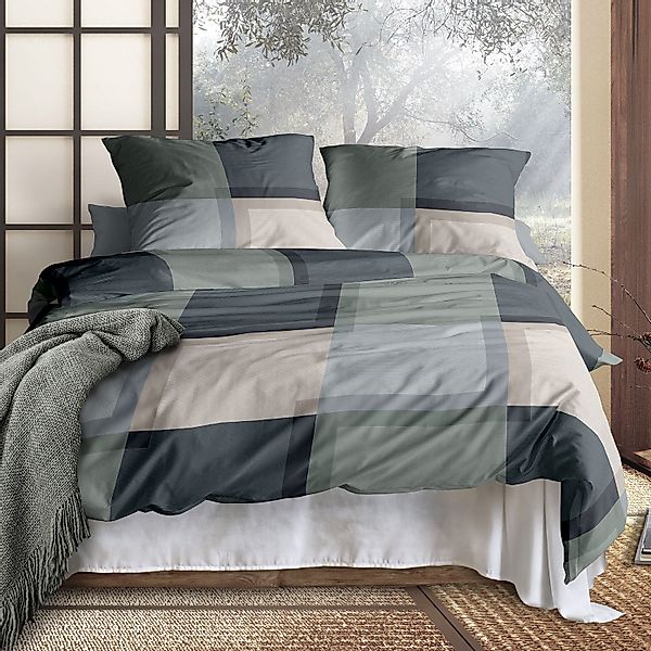 Irisette Mako Satin Bettwäsche Wave 8672-30 Kariert Blau Grün 135x200 günstig online kaufen