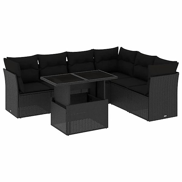 vidaXL 7-Tlg Garten-Sofagarnitur mit Kissen Schwarz Poly Rattan 3266605 günstig online kaufen
