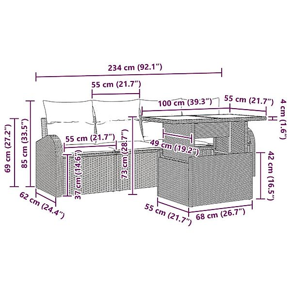 vidaXL 5-Teiliges Garten-Sofa-Set mit Kissen Beige Poly Rattan 3348546 günstig online kaufen