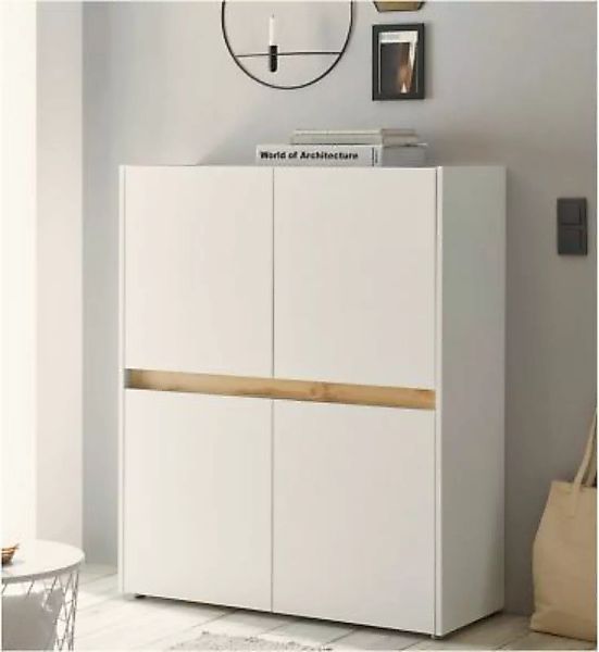 Lomadox Wohnzimmer Highboard CRISP-61 in weiß mit Absetzungen in Wotan Eich günstig online kaufen