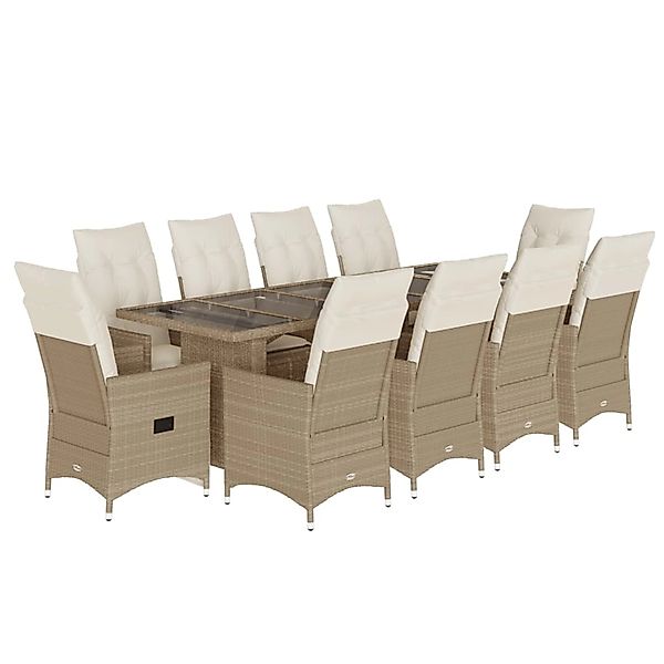 vidaXL 11-Tlg Garten-Bistro-Set mit Kissen Beige Poly Rattan 3277248 günstig online kaufen